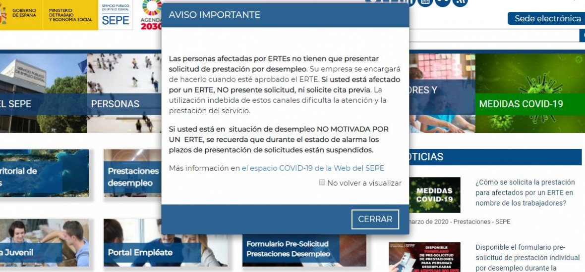 Información sobre la tramitación de la prestación de empleo derivada del ERTE